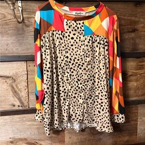 Haptics Colorful Geometric and Leopard Print Blouse